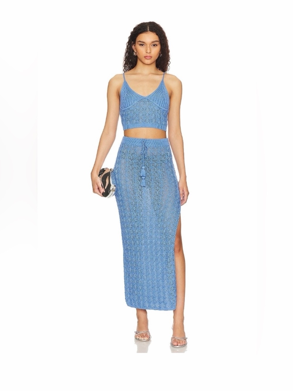L*SPACE Sweet Talk Knit Set Blue NWT Top S Skirt XS - Picture 2 of 16